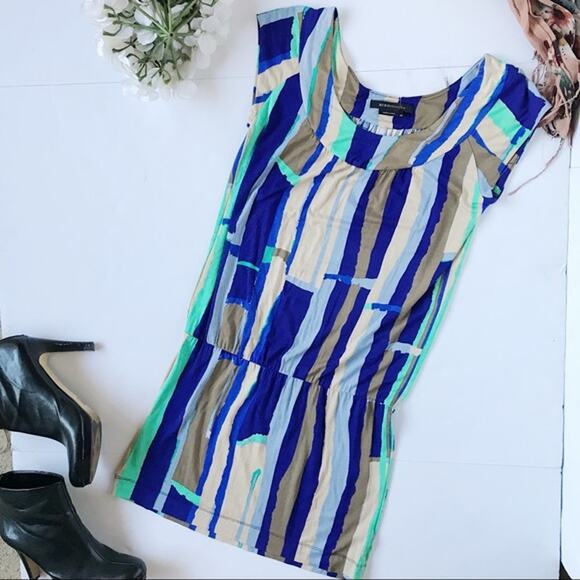 BCBGMaxAzria Blue Color Block Drop Waist Sleeveless Mini Dress Women's Size XS - Picture 2 of 5
